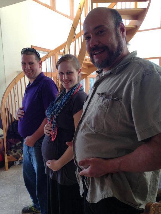 The belly competition between Fran (my dad), Matt, and I when I was pregnant with Austin 2014