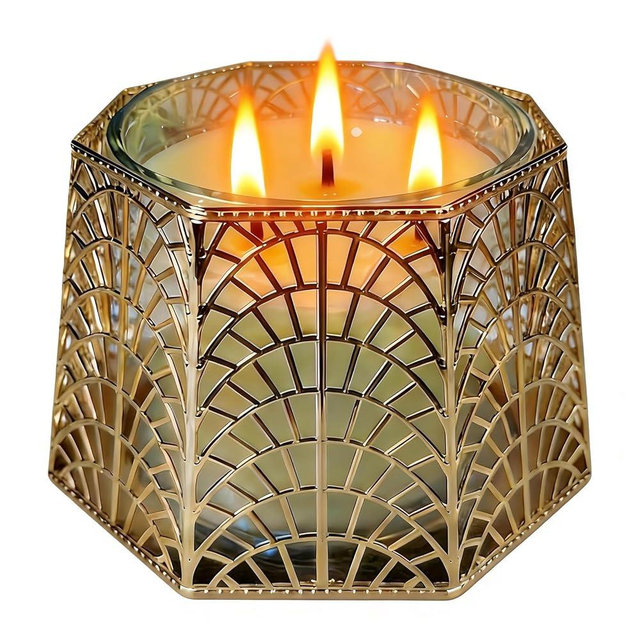 Dorephine 3 Wick Candle Holder, Golden Shell Design Candle Jar Holder for 4-Inch Diameter Jars (5.25" D x 3.5" H) (Golden)