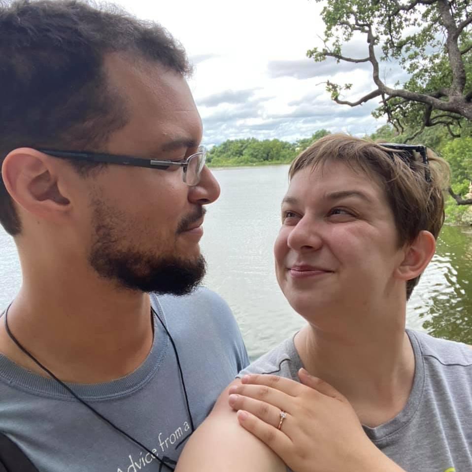The day we got engaged! July 12th on a walk near a random fishing hole.
