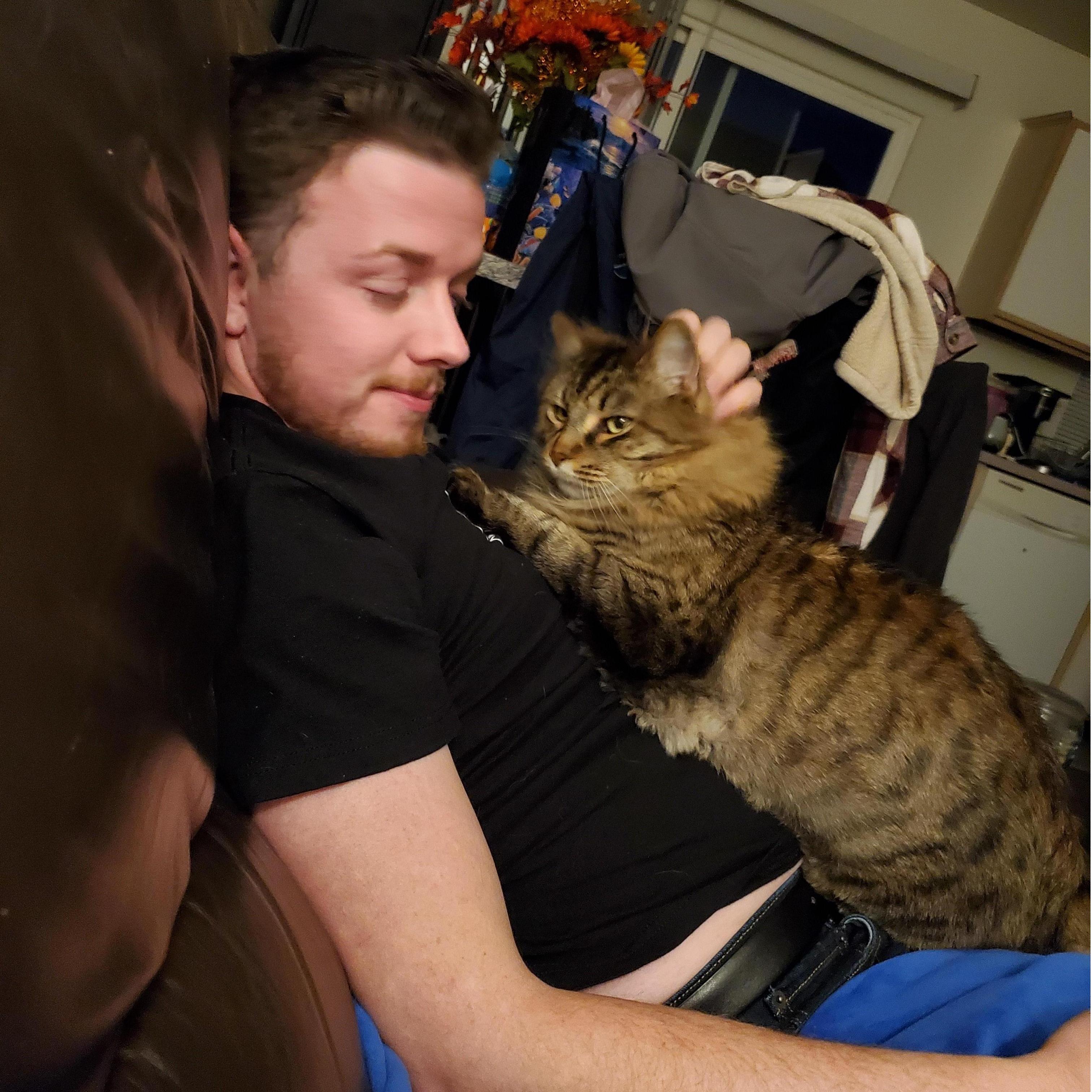 This is Pancake and Patrick. He has had Pancakes for about 5 years. He loves his dad and loves to talk to us.