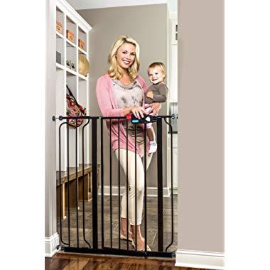 Regalo Easy Step Extra Tall Walk Thru Baby Gate, Bonus Kit, Includes 4-Inch Extension Kit, 4 Pack of Pressure Mount Kit and 4 Pack of Wall Cups and Mounting Kit, Black