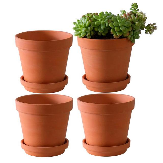 Yishang Large Terra Cotta Pots with Saucer- 4 Pack Large 6'' Terra Cotta Plant Pot with Drainage Hole, Flower Pot with Tray, Terracotta Pot for Indoor Outdoor Plant