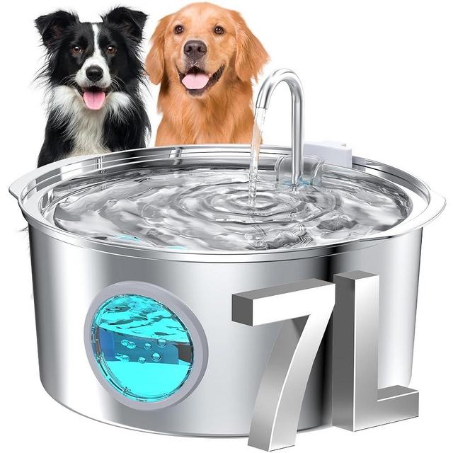 Dog Water Fountain for Large Dogs: 7L/236oz/1.8G Dog Fountain Stainless Steel - Big Cat Drinking Fountain Indoor - Super Quiet Water Fountain for Dogs Inside - for Large Dog Cats & Multi-Pet Home
