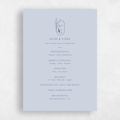 Sweet Blue Wedding Program - Arum
