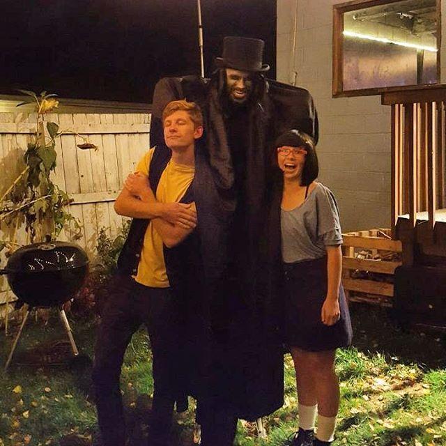 For Halloween in 2016, we went as Tina Belcher and Jimmy Jr. from Bob's Burgers. Here we are with our friend, the Babadook (aka, Daniel).