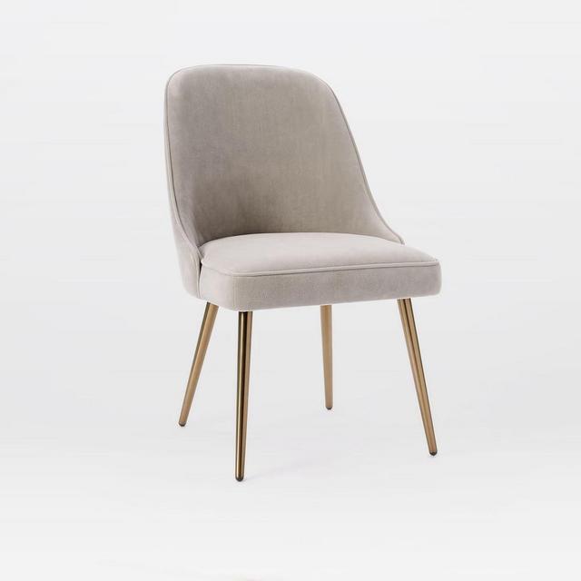 Mid-Century Upholstered Dining Chair, Performance Velvet, Dove Gray, Set of 2