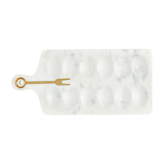Mud Pie Marble Devil Egg Board; board 7" x 15 1/4" | fork 5 1/2"