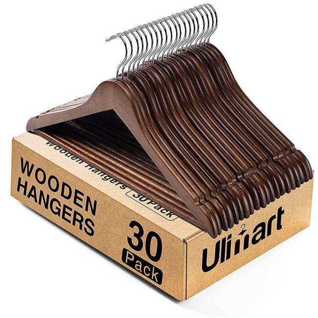 Ulimart Wooden Hangers Hangers 30 Pack Wood Hangers Solid Wood Clothes Hangers with Bar Coat Hangers for Closet（Walnut）