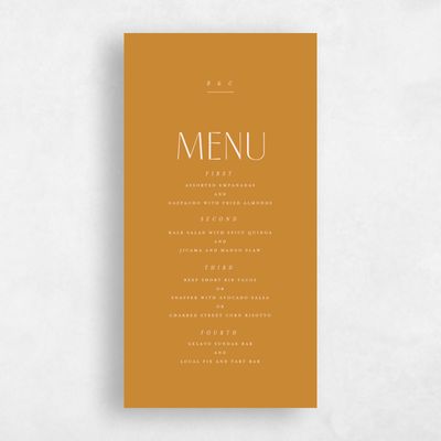 Ochre, Orange Wedding Menu - Mendoza Portrait