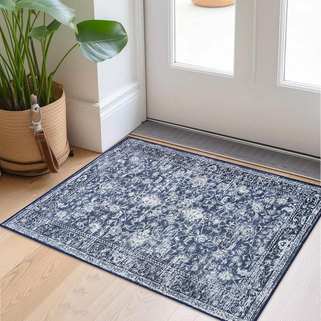 KILOCOCO Moroccan Small Area Rug 2x3 Entryway Rugs Printed Vintage Floral Washable Rug Non-Slip Kitchen Rug Indoor Door Mat, Accent Throw Small Rugs for Laundry Room Bedroom Entrance, Blue