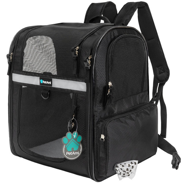 PetAmi Dog Backpack Carrier For Small Large Cat Pet Puppy, Ventilated Hiking Travel Bag, Airline Approved Safety Camping Biking