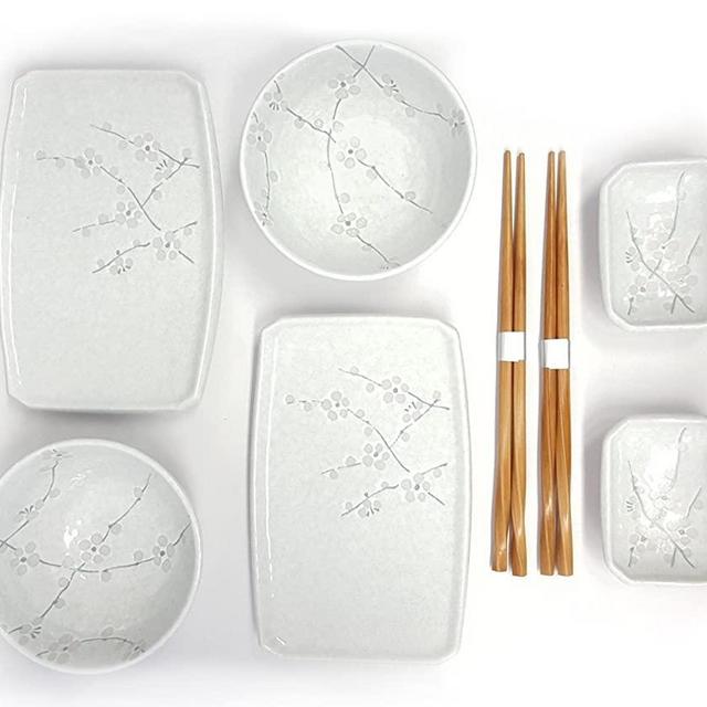 Happy Sales 8 Piece Japanese Cherry Blossom Dinnerware Set, White
