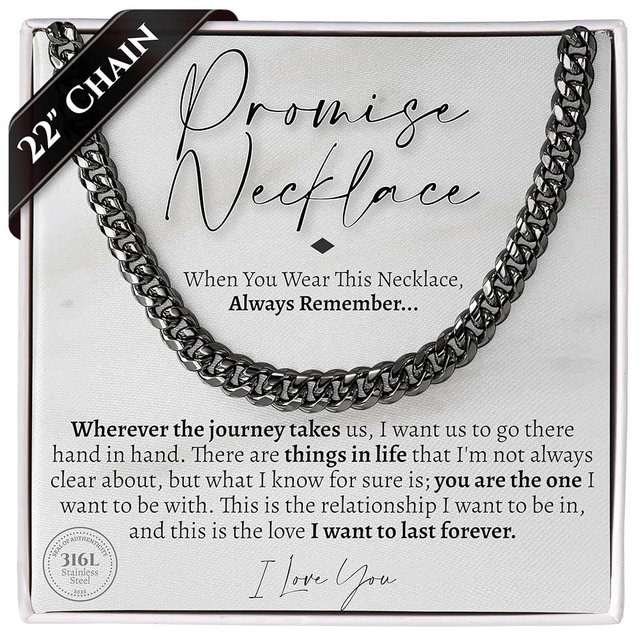 Love You This Much Promise Cuban Chain Necklace for Him, 7mm Thick, Sentimental Gift for Him, BF Gift for Birthday, Gift Ideas for Boyfriend