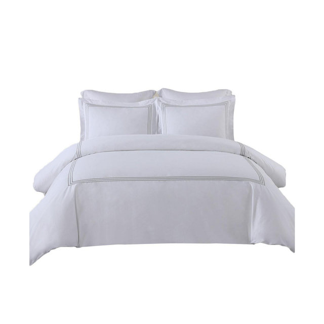 Egyptian Linens Adeline 100% Cotton Percale Embroidered Duvet Cover Set, Full/Queen