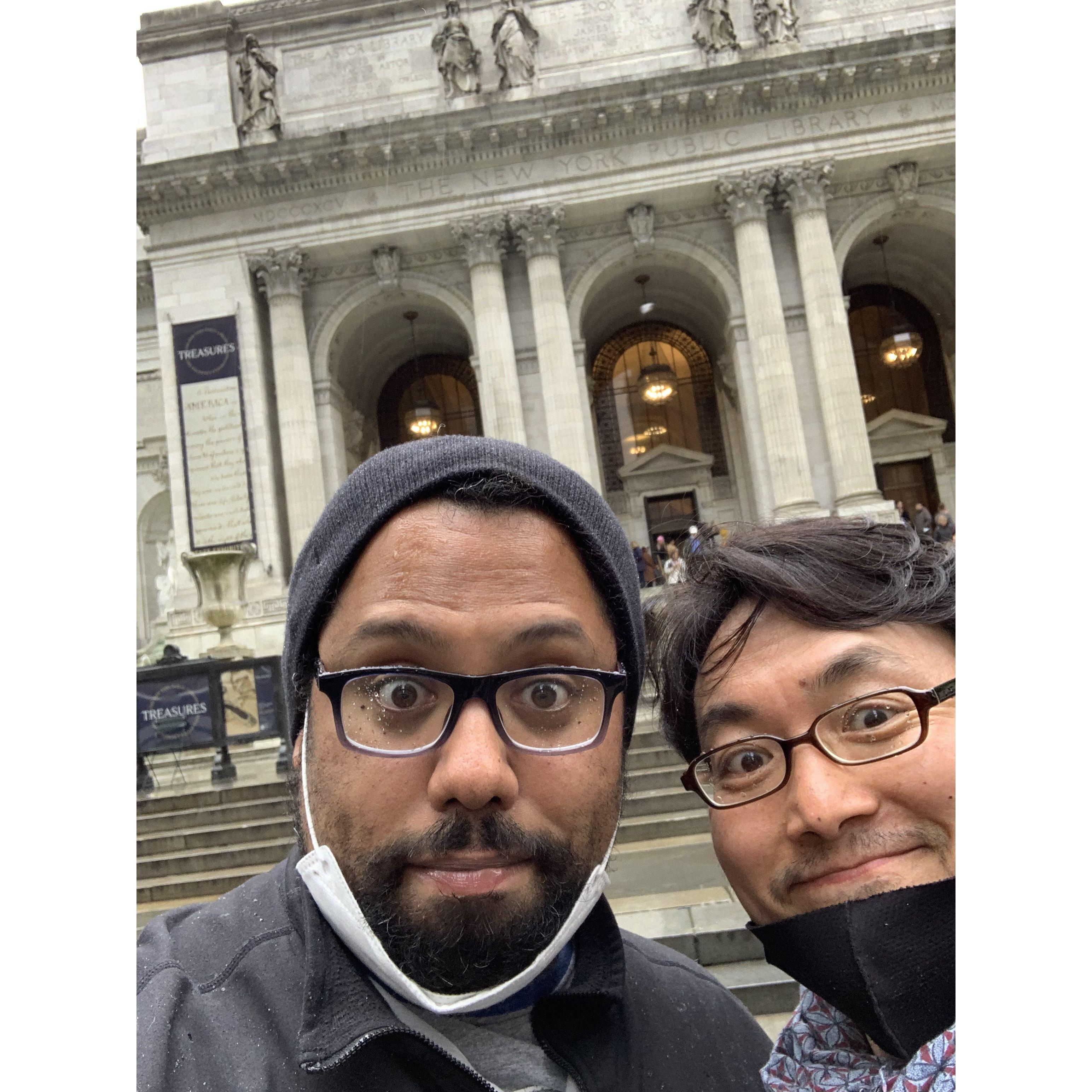 Two masterpieces in front of an art museum
