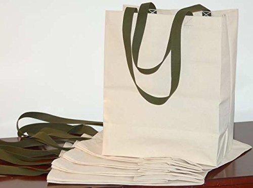 Turtlecreek Made in USA Cotton Canvas Reusable Grocery Tote Bags w/Long Green Handles - Regular Size - Two Pack