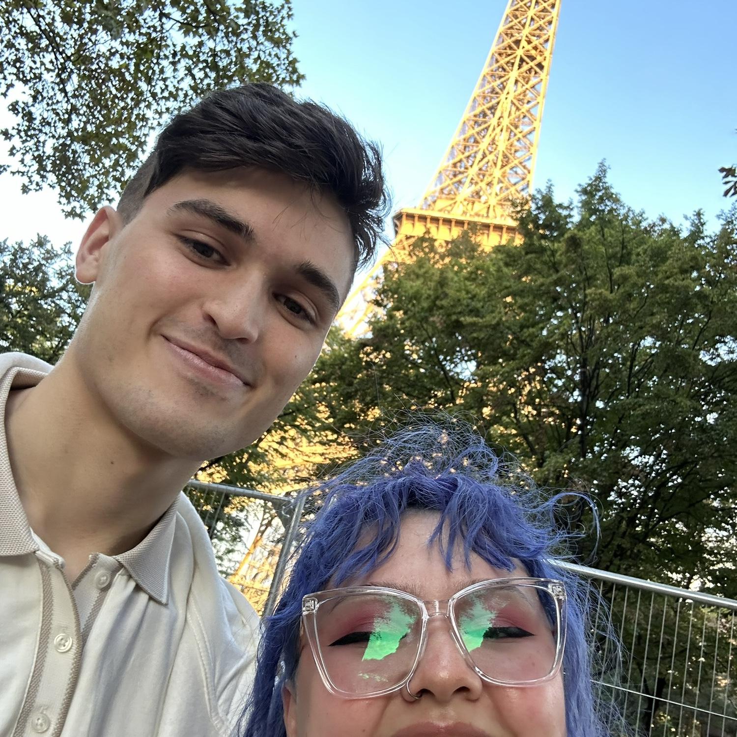 Our fenced view of the Eiffel Tower. Tickets were sold out 😂(we didn't know tickets for a tower was a thing)