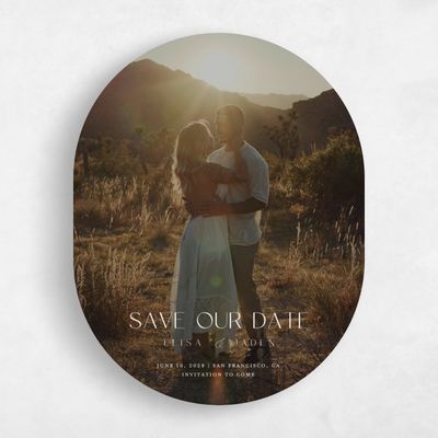 White Oval Wedding Save the Date - Povera Photo