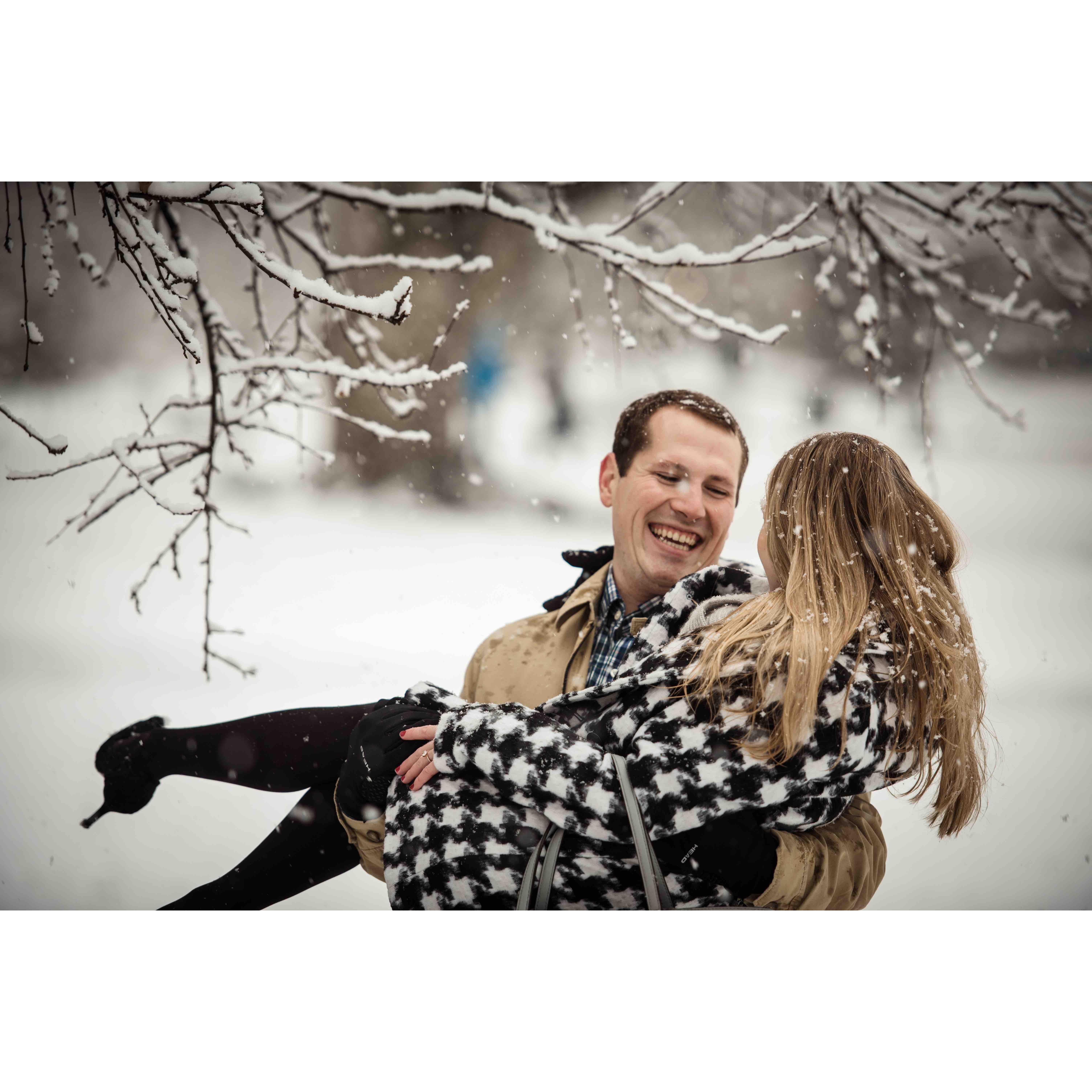behind the scenes shot of how Kelli was carried around the Boston Common