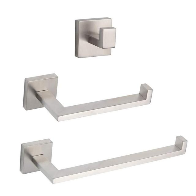 GERZWY Contemporary Stainless Steel Wall Mounted 3-Piece Bathroom Hardware Set - Towel Bar Toilet Paper Holder Robe Hook, Brushed Finish IG18567-3LS