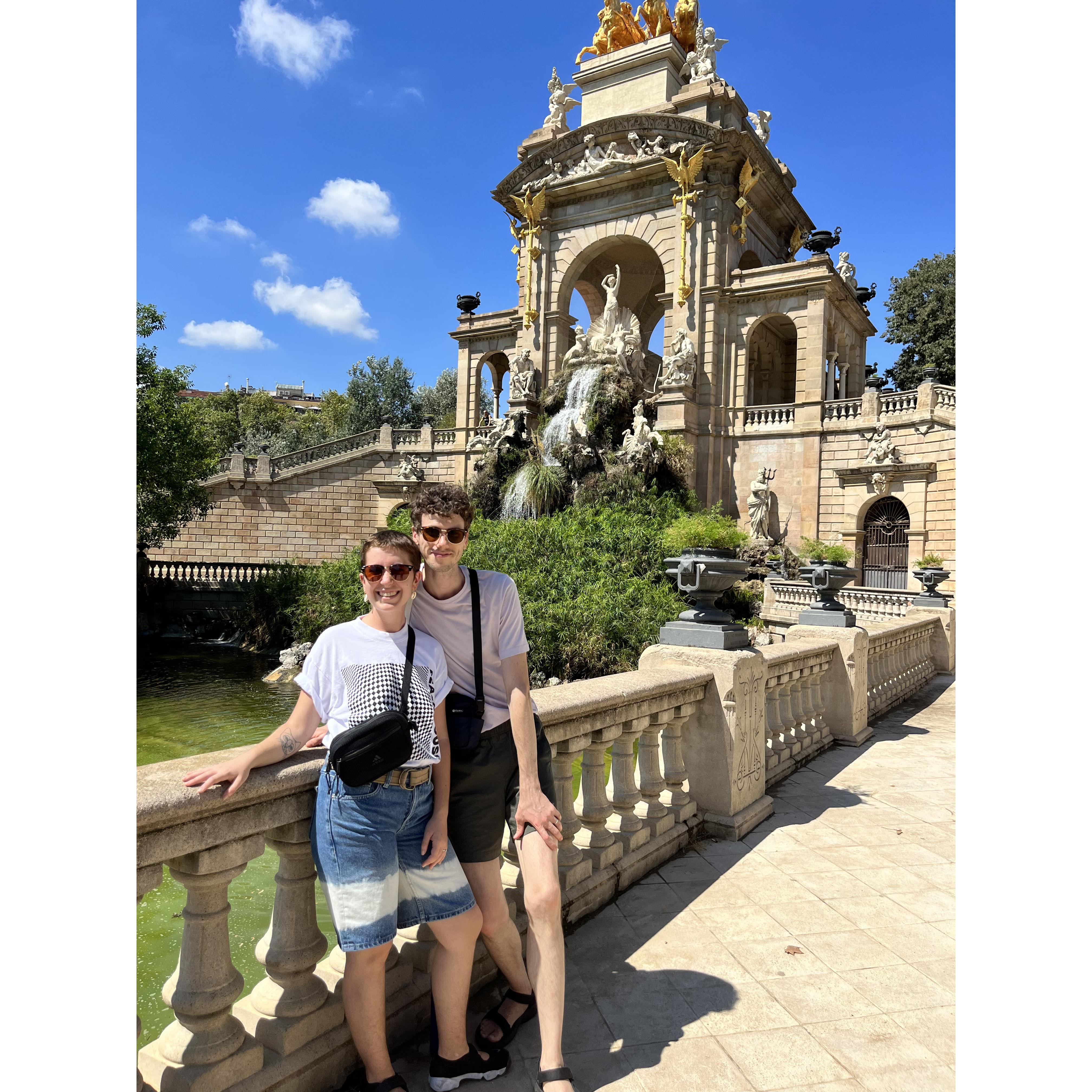 at a fountain in barcelona
