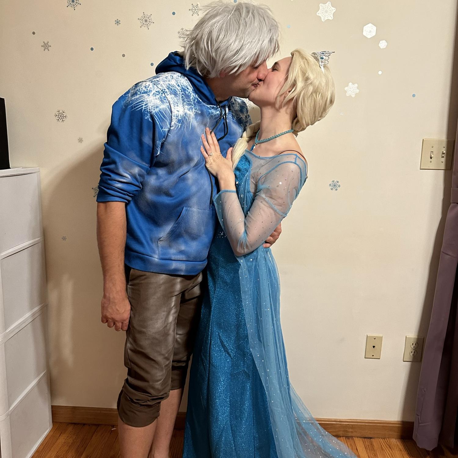 Just engaged! Dressed as Elsa from Frozen and Jack Frost from Rise of the Guardians, we hosted a Halloween housewarming party that unbeknownst to Marley, became JC’s marriage proposal setting!