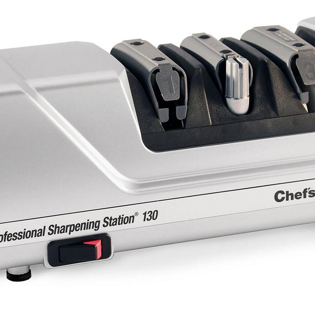 Chef'sChoice 130 Professional Electric Knife Sharpening Station for Straight and Serrated Knives Diamond Abrasives and Precision Angle Guides Made in USA, 3-Stages, Platinum