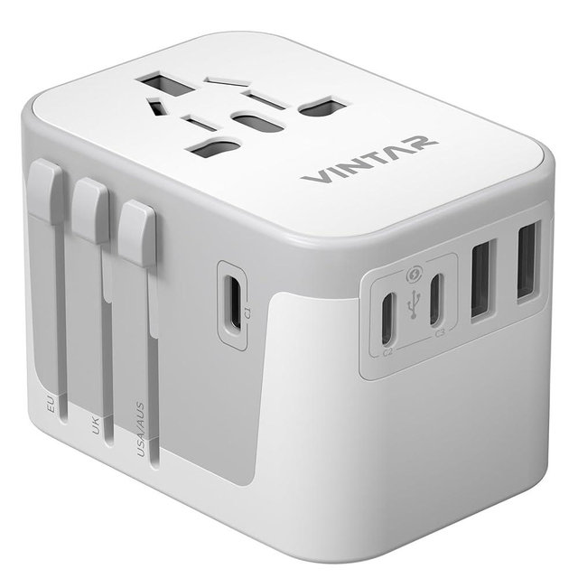 Universal Travel Adapter, VINTAR International Power Adapter with 6A 3 USB C and 2 USB Ports, All in One Travel Essentials Plug Adapter, Worldwide Outlet Converter for Europe UK AUS USA(Type A/C/G/I)