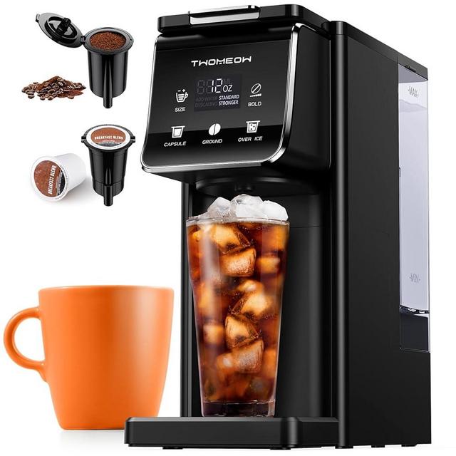 TWOMEOW Coffee Maker Hot & Iced With Bold Setting,Single Serve Coffee Maker For K Cup And Grounds，52 Oz Removable Water Tank,6-14 Oz Brew Sizes,One Cup Kcup Coffee Machine With Reusable Filter,(Black)