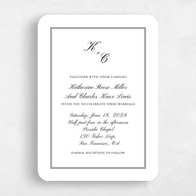 Black Rounded Wedding Invitation - Abbey Frame Letterpress