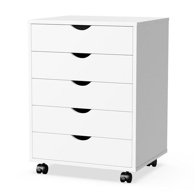 5 Drawer Chest- Dressers Storage Cabinets Wooden Dresser Mobile Cabinet with Wheels Bedroom Organizer Drawers for Office, Home, White