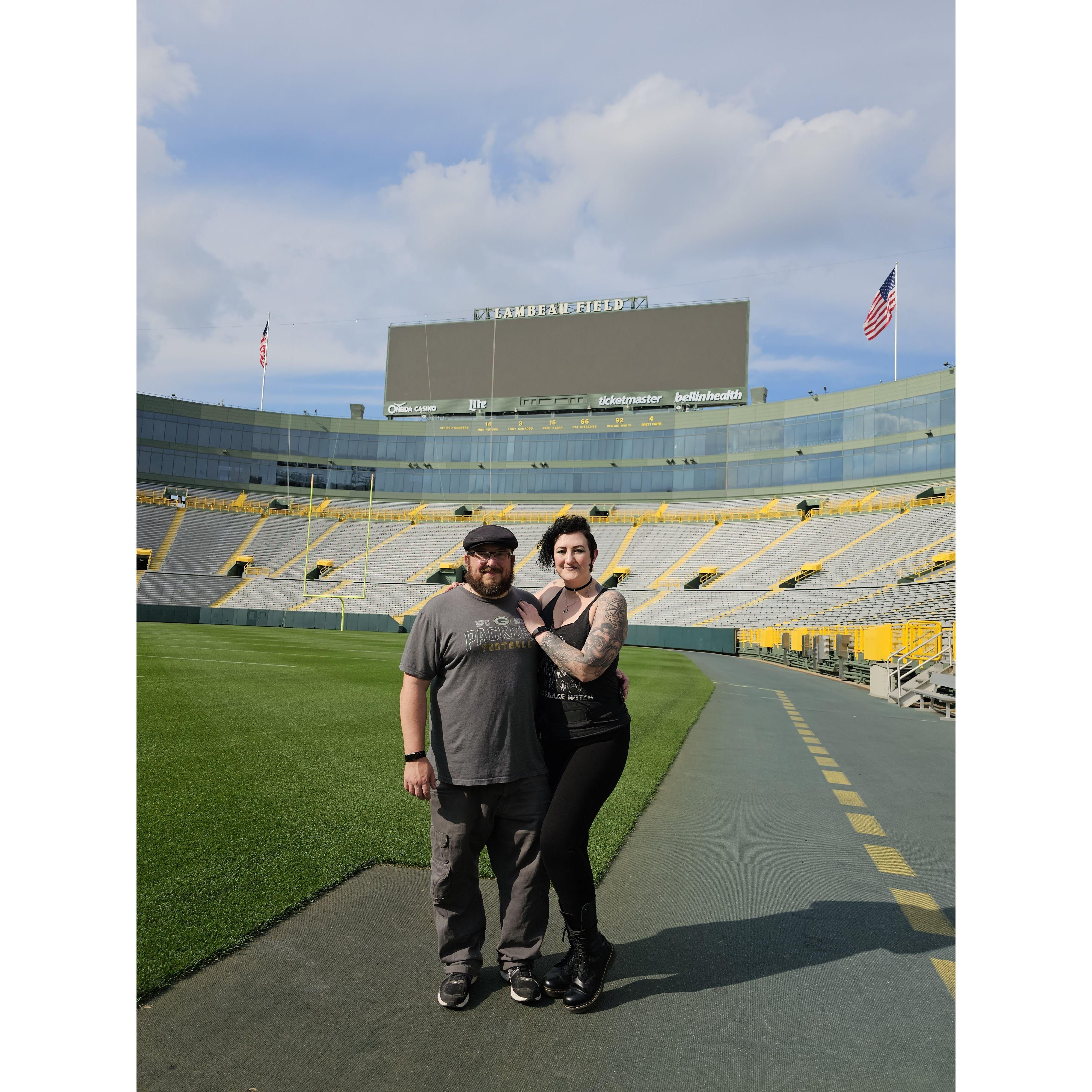 Touring famous and historic Lambeau Field in Green Bay, about am hour north of Omro. Right on the grass! (just kidding, you will absolutely get yelled at if you touch the grass)