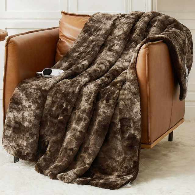 Homemate Heated Blanket Electric Throw - 50x60 Heating Blanket Throw 5 Gears Auto-Off 10 Heat Levels Over-Heat Protection Luxury Faux Fur Sherpa ETL Certification