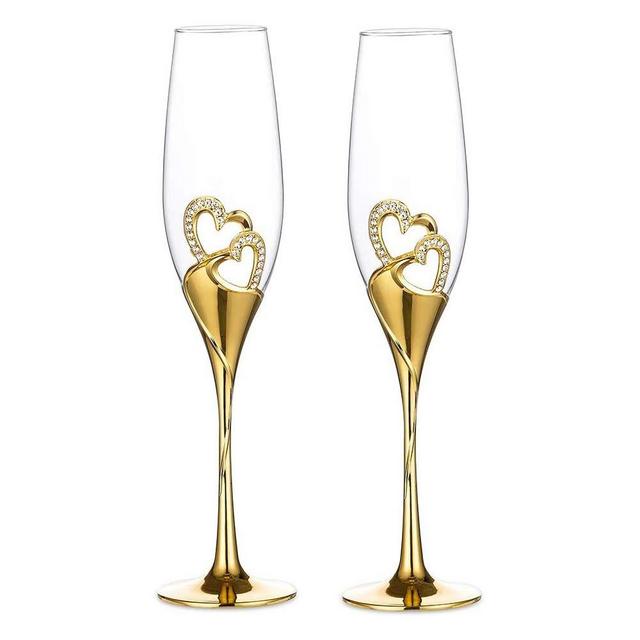 Wedding Champagne Goblets Toasting Flute Glasses for Bride and Groom Creative Deluxe Glass Cups with Rhinestone Rimmed Heart Decoration Gift Set