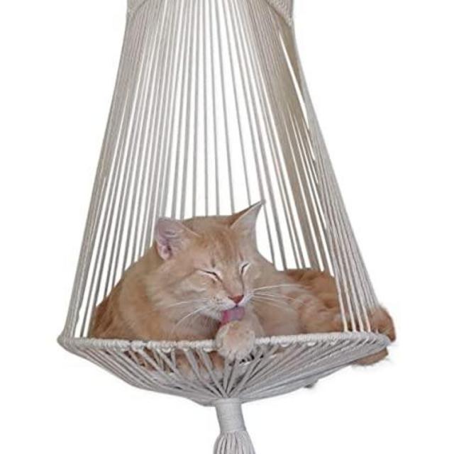 Lumenocity Cat Hammock Window Perch-Macrame Hanging Shelves Bed-Cats Cute Indoor Climbing Shelf, Boho Floating Tree Hammocks, Space Saving Furniture Perches and Shelves for Wall