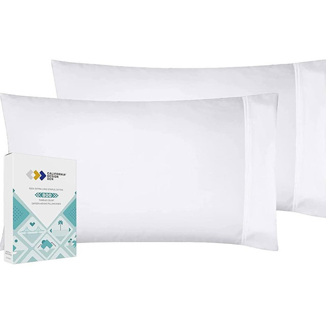 Heirloom Soft, Smooth & Thick Certified 800 Thread Count 100% Cotton Sateen is Superior to Egyptian Cotton Claims, 2 White Standard Pillowcases Fits Standard & Queen Size Pillows (Bright White)