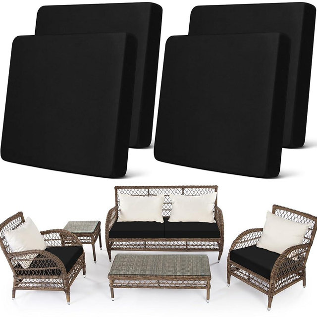 Newwiee Set of 4 Stretch Patio Cushion Covers Sofa Couch Seat Chair Slipcovers Cushion Cover Replacement Furniture Protector for Pets Washable(Black,Seat Cover,Solid)