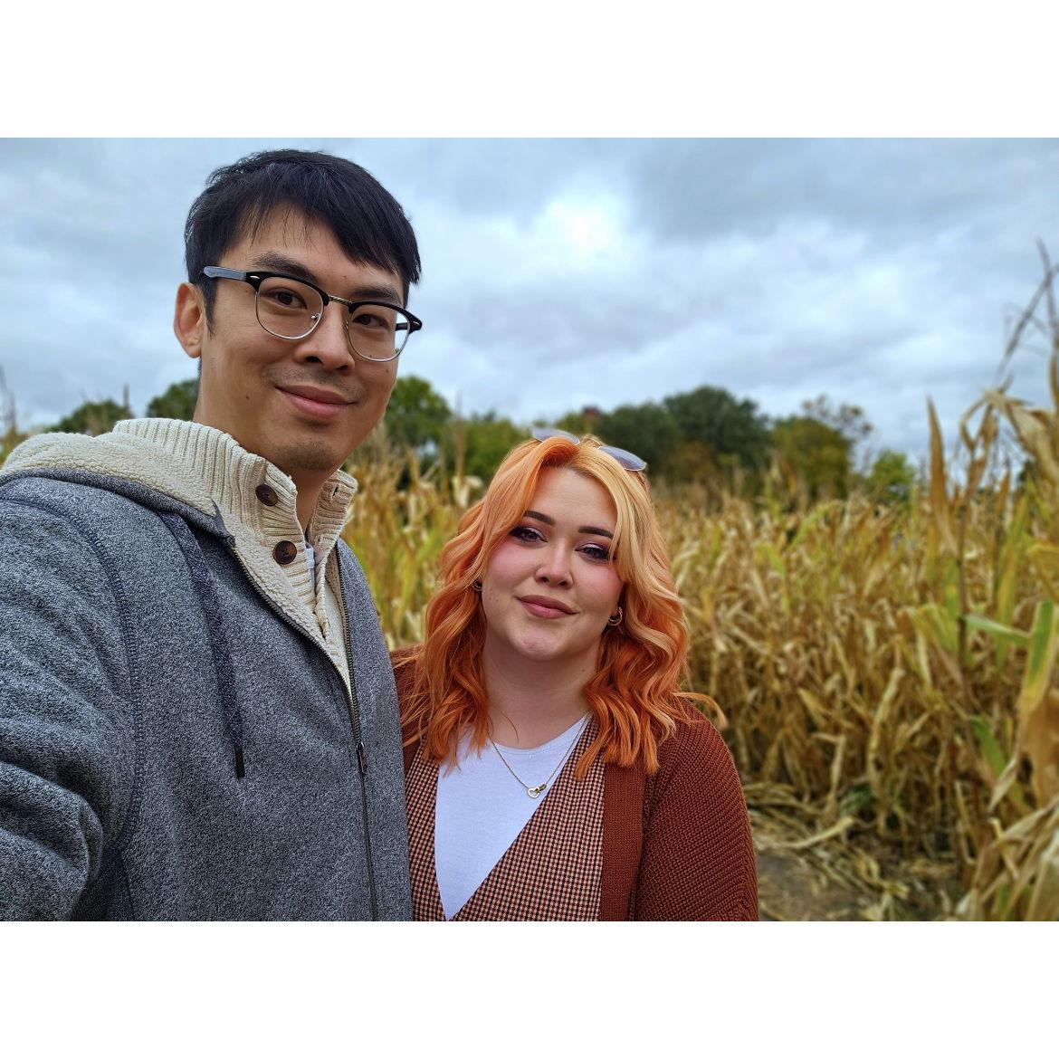 In a corn maze after eating the best baked potato.