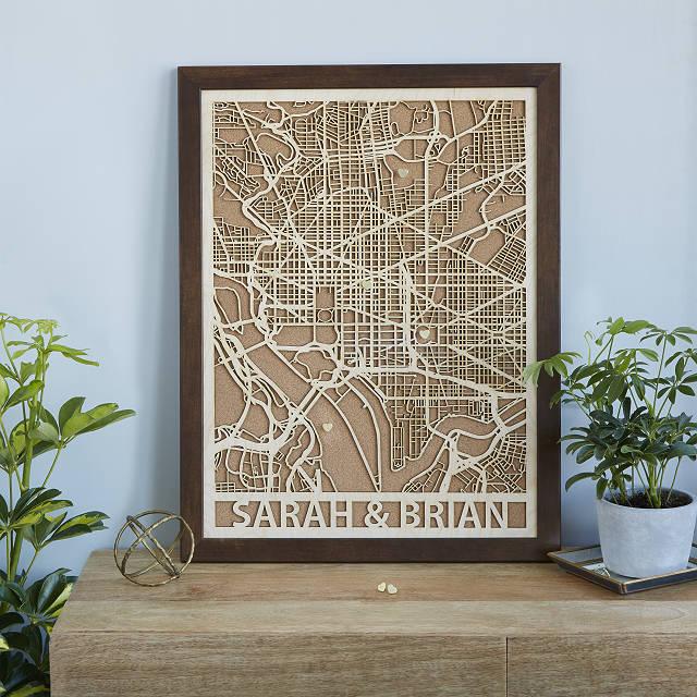 Personalized Wood Cut City Map