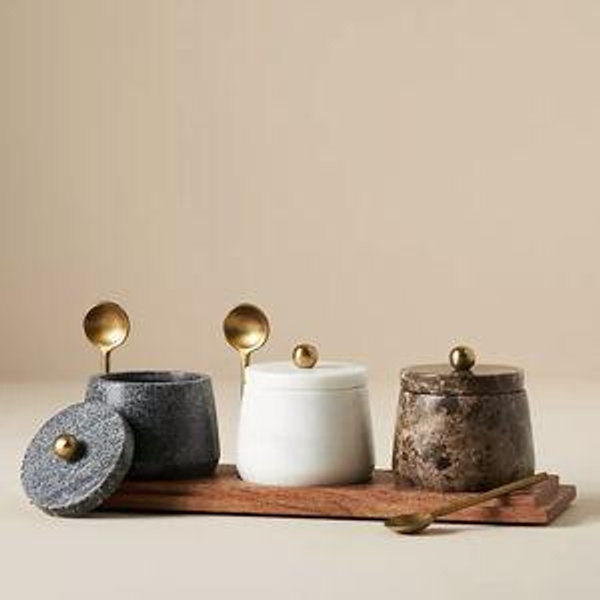 Marble Condiment Set With Spoons