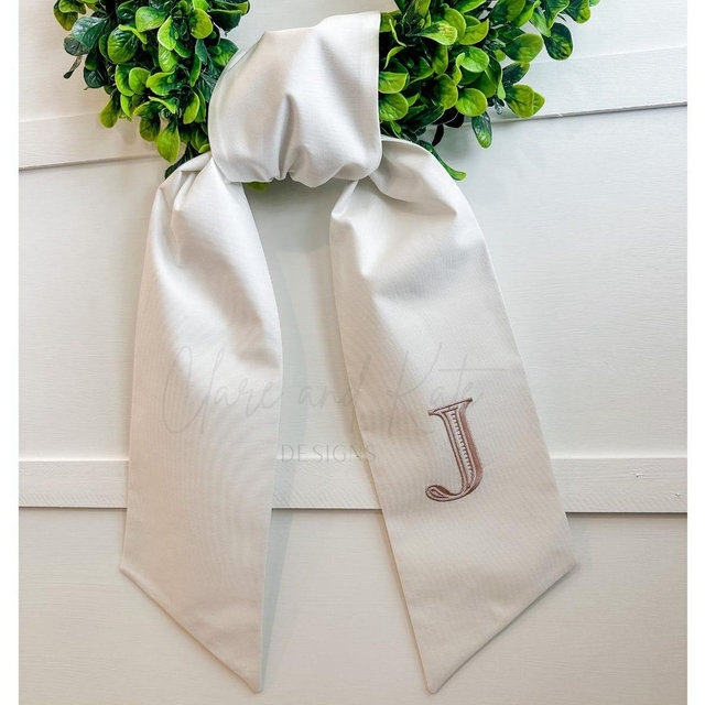 Monogram Wreath Sash, Wreath Sash For Front Door, Embroidered Front Door Bow, Initial Door Sash, Monogram Wreath Ribbon,Wreath Scarf