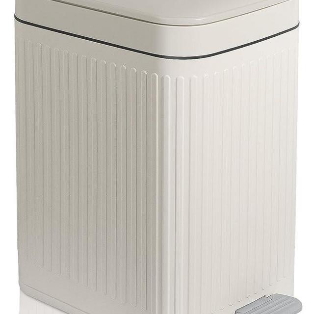 rejomiik Small Bathroom Trash Can with Lid Slim Soft Close Garbage Can Step Wastebasket Container Trash Bin for Office Bedroom Kitchen Living Room (2.6 Gallon Cream)