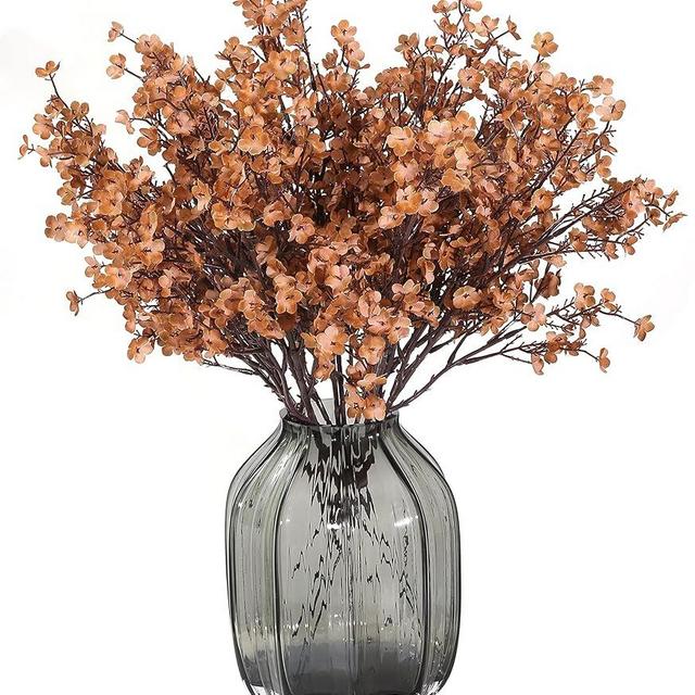 JAKY-Global Babys Breath Silk Artificial Flowers 6 Bundle Fake Plants Fall Decorations for Farmhouse,Home Decor Wedding Party Decoration Bouquets DIY Garden (Dark Brown Pink 6pcs)