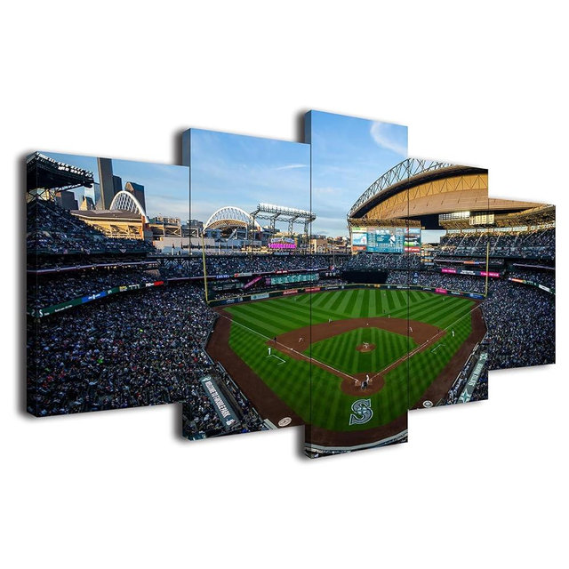 Seattle City Mariners Stadium Poster Baseball Sports Canvas Wall Art Graphic Print 5 Piece Baseball Fan Home Decor Large Framed Painting Direct Hanging (60x100cm-Framed-5pcs,Style25)