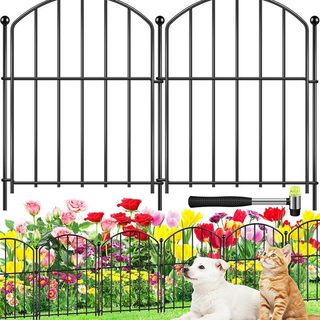 Decorative Garden Fence 17in (H) x15ft (L), Arched Rustproof Metal No Dig Fence for Dogs & Rabbit, Ornamental Animal Barrier for Flower Beds, Border Panels Fencing for Yard & Patio Outdoor Decor