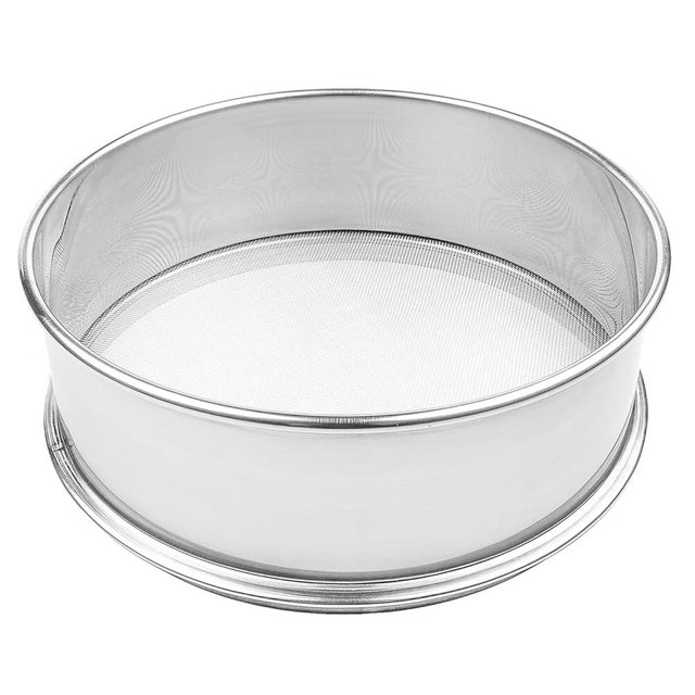 Vollum Stainless Steel Flour Sifter Fine Mesh Round Flour Sifter for Baking 9.5" Diameter x 2.5" High; Mesh-Hole Size 0.6mm