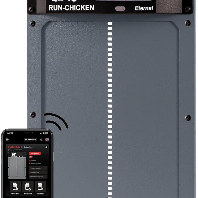 RUN-CHICKEN Door (Gray) Solar Chicken Coop Door, Battery Powered Automatic Chicken Coop Door, Programmable Electric Chicken Door with Timer, Light Sensor, Solar Powered, Eternal
