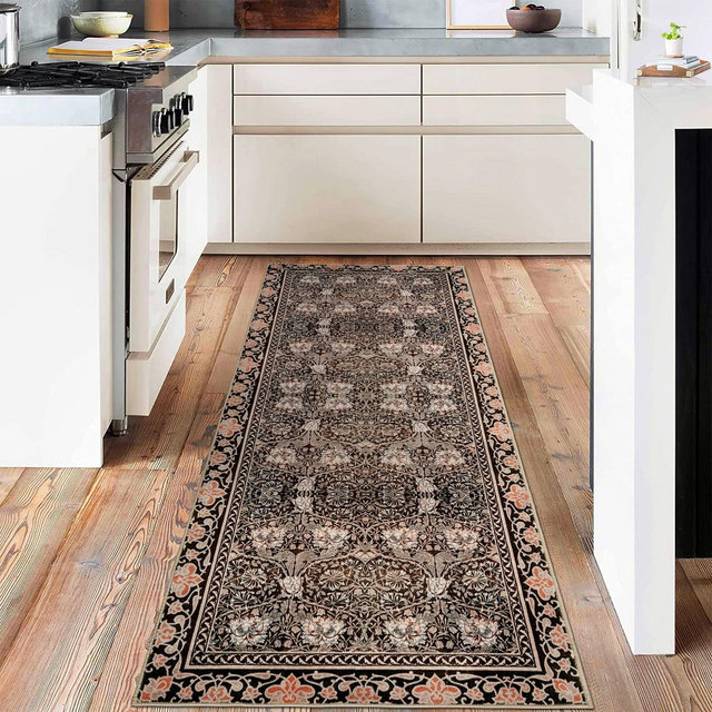 Metro Collection Area Rug - Non Slip, Stain Resistant, Washable Floral Design, Ideal for High Traffic Areas In Living Room, Bedroom Brown 2*6Ft