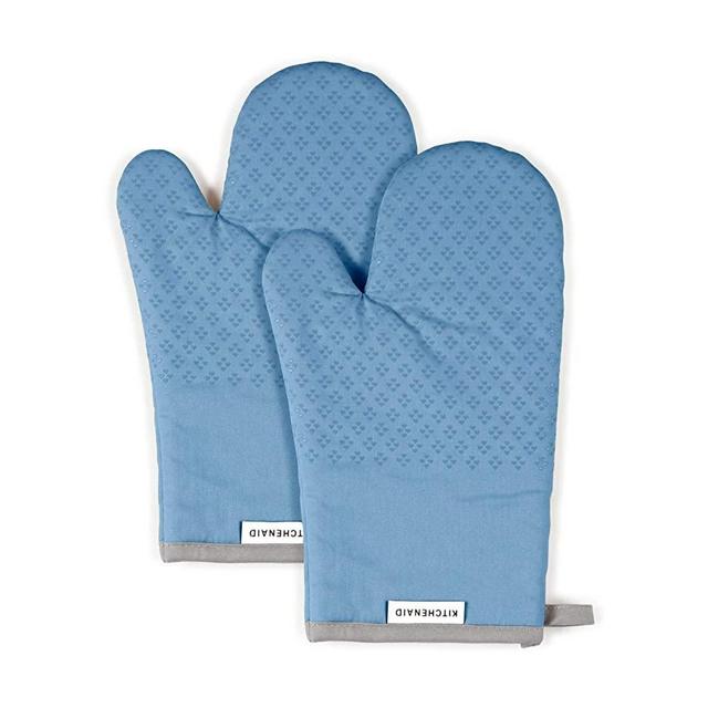 KitchenAid Asteroid Cotton Oven Mitts with Silicone Grip, Set of 2, Blue Velvet