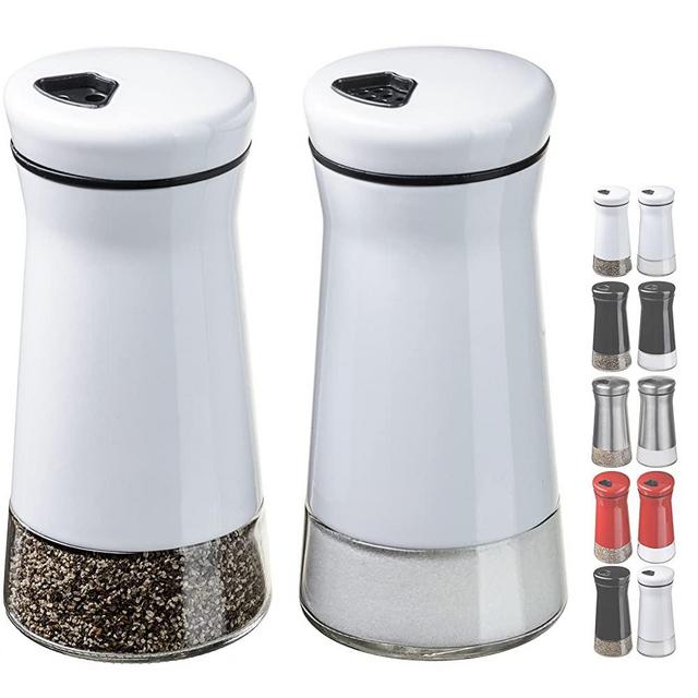 CHEFVANTAGE Salt and Pepper Shakers Set with Adjustable Holes - White